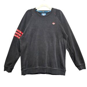 Adidas Originals Sweatshirt XL Black Red Trefoil 3-Stripe Crewneck Pullover